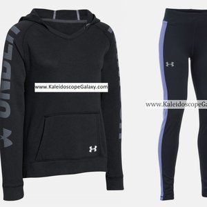 Under Armour Girls XL Leggings w/ Hoodie Sweatshirt Black Purple NEW